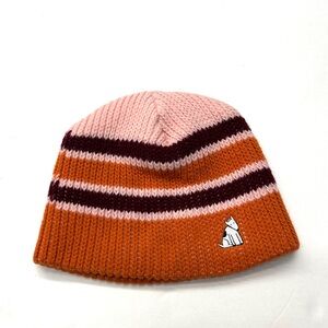 Attaboy Striped Pink and Orange Kids Beanie Winter Knit Cap Hat